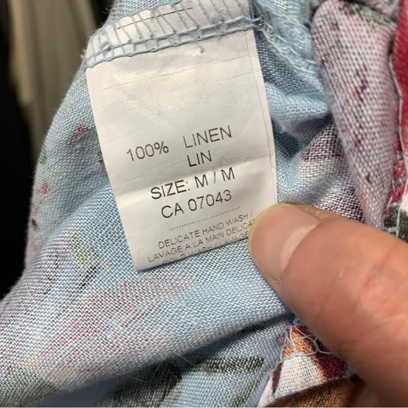 Bella Umbra Linen Blouse Sz M Blue Aqua Floral Tropical Ruffle Sleeves Top Italy - Picture 8 of 11